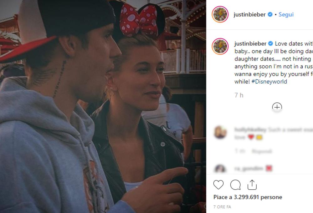 Justin Bieber sogna di diventare papà e portare la sua bimba a Disneyland