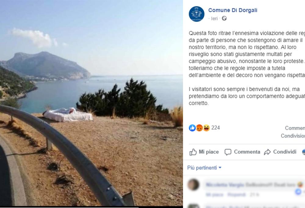 Sardegna, letto a bordo strada con vista panoramica: turisti multati