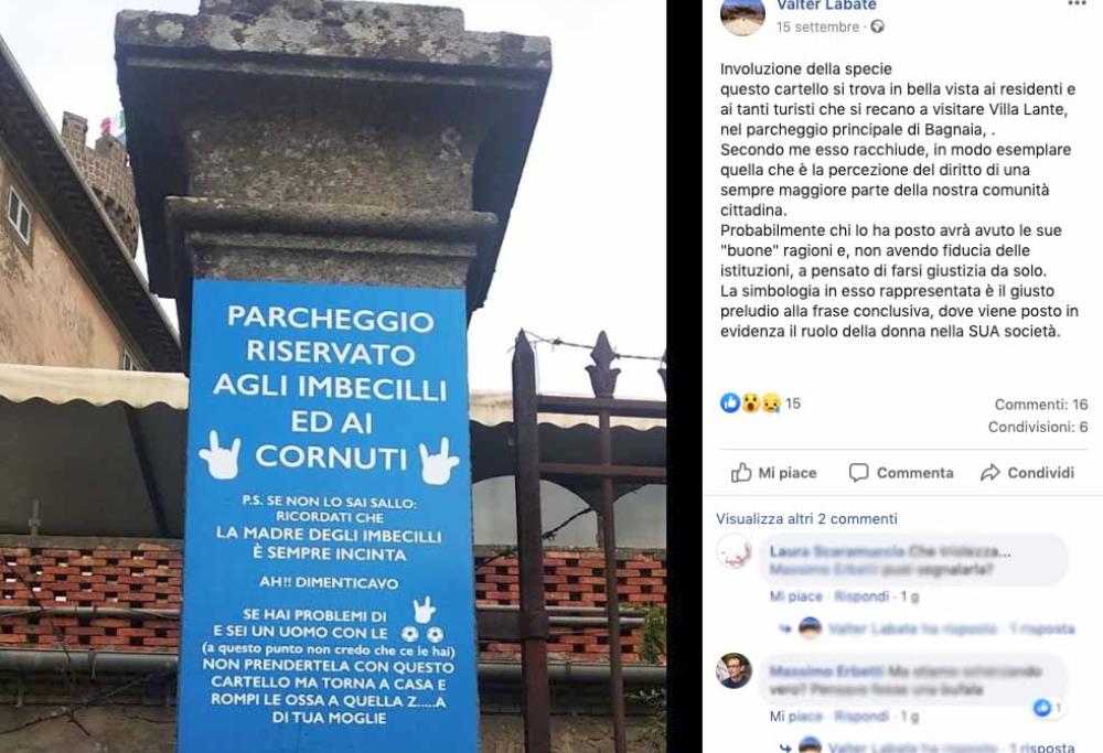 Cartello shock a Viterbo: incita alla violenza contro le donne