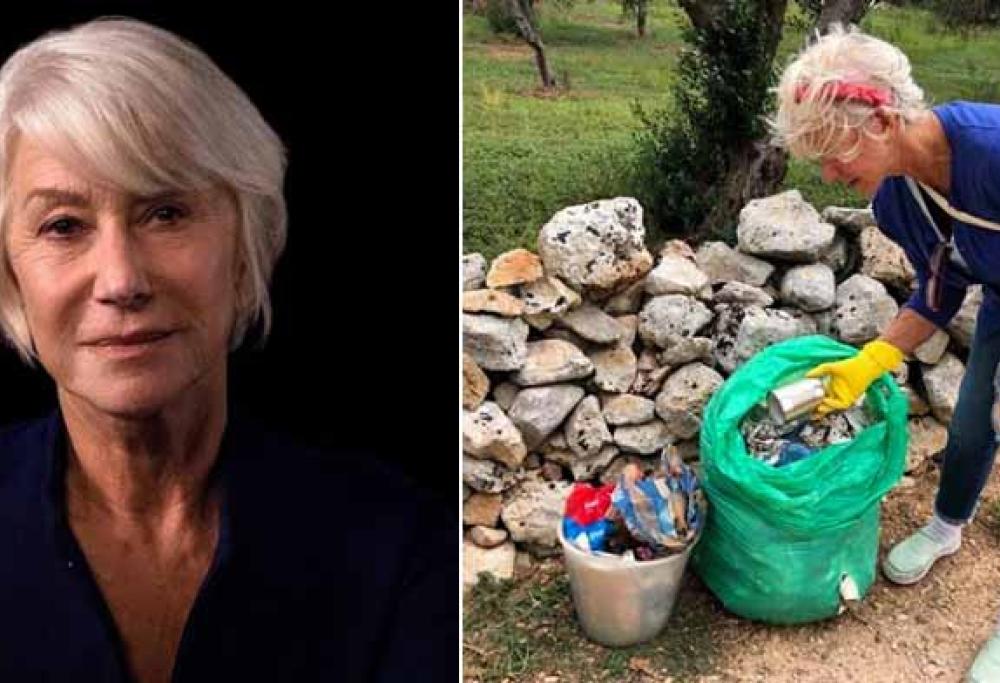 L'attrice Helen Mirren pulisce le strade in Salento: la foto