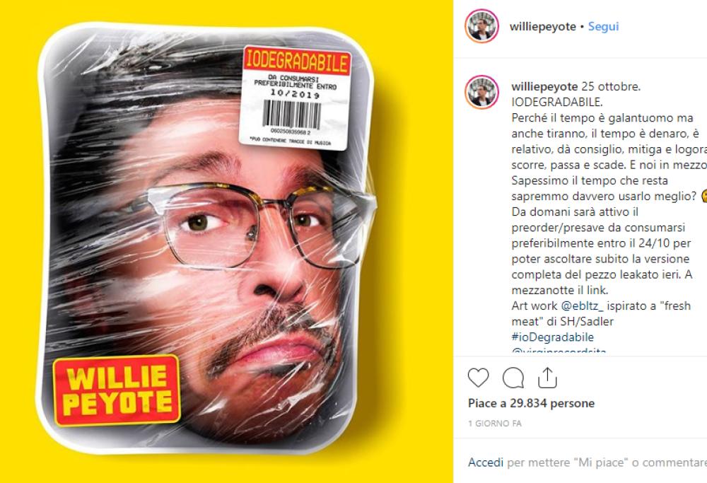 Willie Peyote svela su Instagram il titolo del nuovo album: "Iodegradabile"