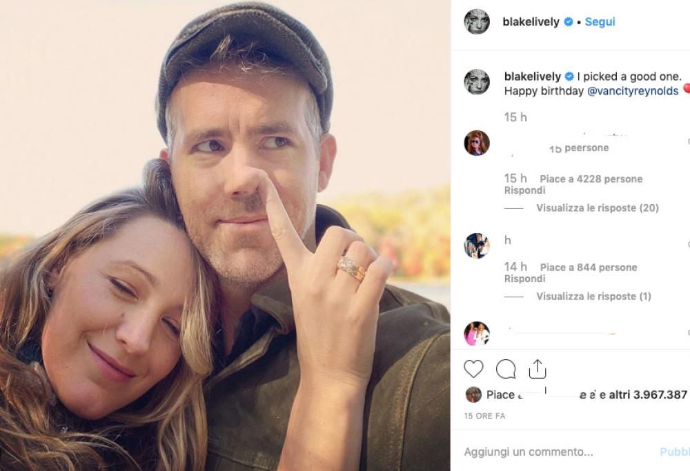 Blake Lively e gli auguri (irriverenti) a Ryan Reynolds 