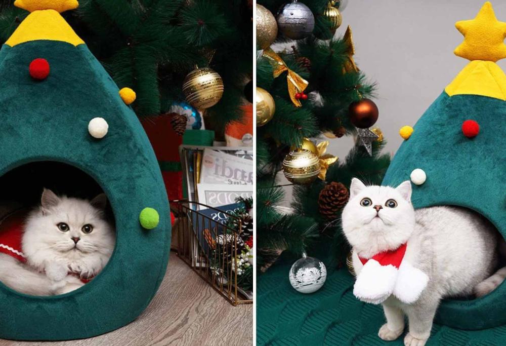 La cuccia per gatti ad albero di Natale è il regalo perfetto per i vostri pelosetti