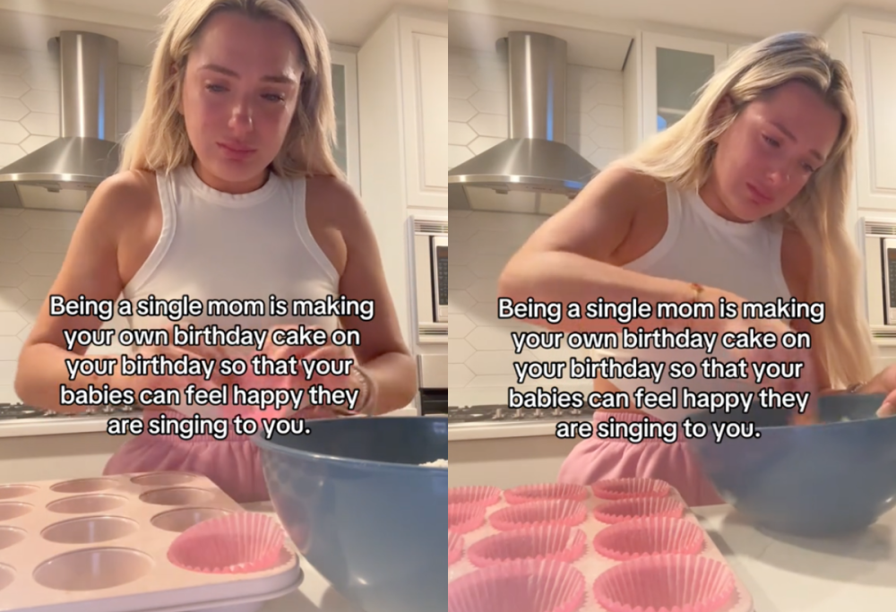 Mamma single in lacrime si prepara la torta di compleanno