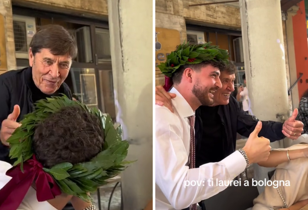 Gianni Morandi: sorpresa in centro a Bologna per un neo laureato