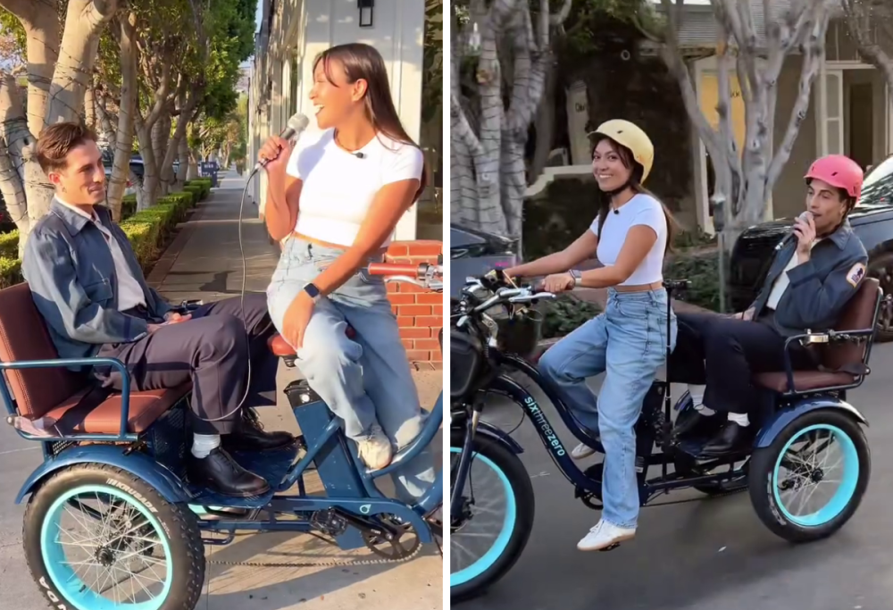 Damiano David, il karaoke in bicicletta a Los Angeles è virale: video