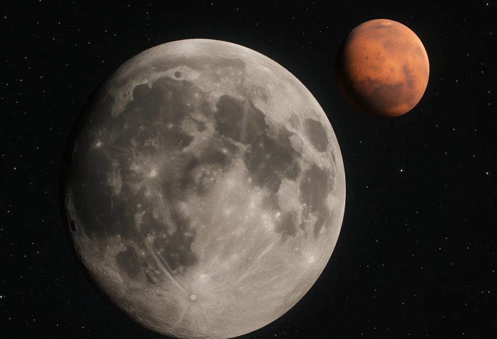 Il cielo del 29 giugno si accende con il “bacio” tra Luna e Marte