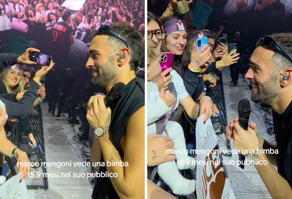 Marco Mengoni interrompe il concerto per salutare una piccola fan