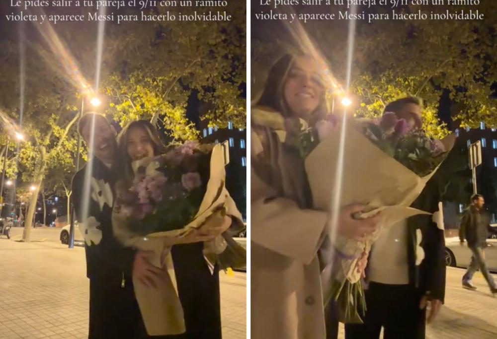 Coppia si filma romanticamente a Barcellona: dal nulla appare Messi 