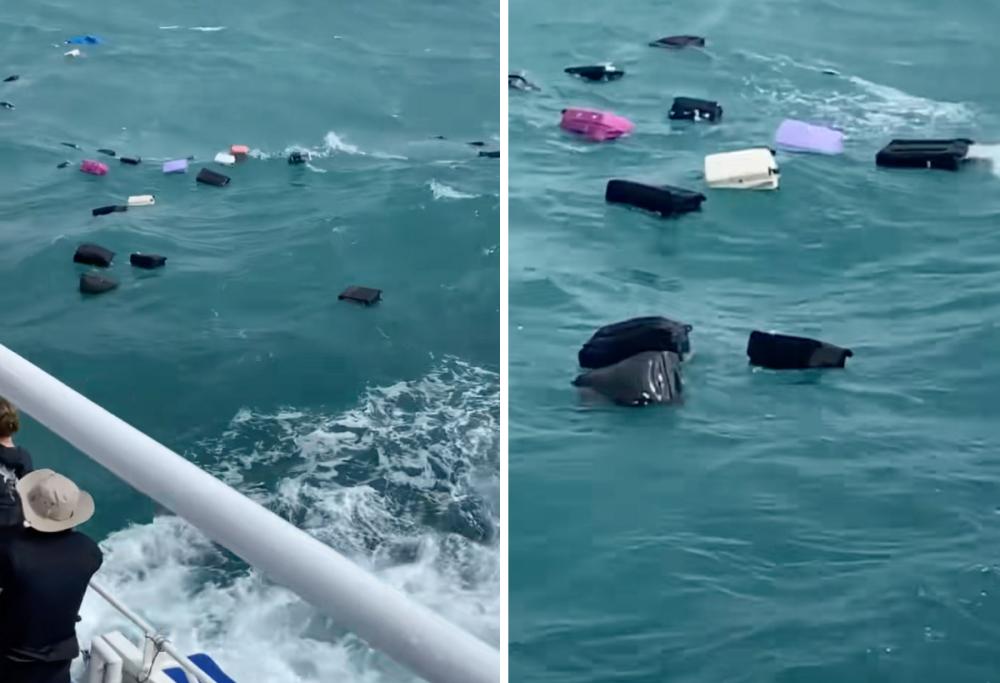 Valigie finiscono in mare durante la traversata in traghetto: video