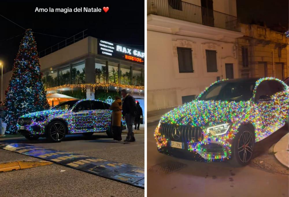 La macchina diventa un albero di Natale e il video conquista TikTok