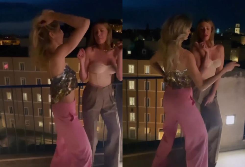 Alessia Marcuzzi e Elena Santarelli, balli sfrenati sui tetti di Roma