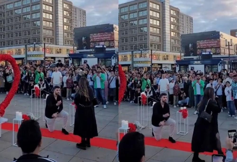 Proposta di matrimonio in piazza finisce male: lei scappa via