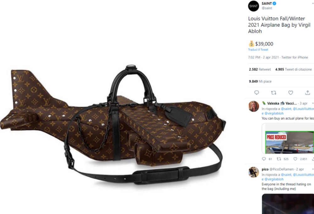 Louis Vuitton firma una borsa a forma di aereo da 32.000 euro 