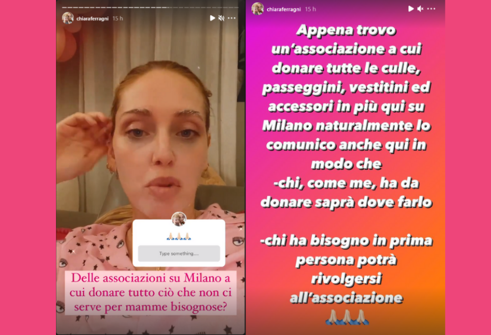 Chiara Ferragni dona vestitini, culle e passeggini in beneficenza