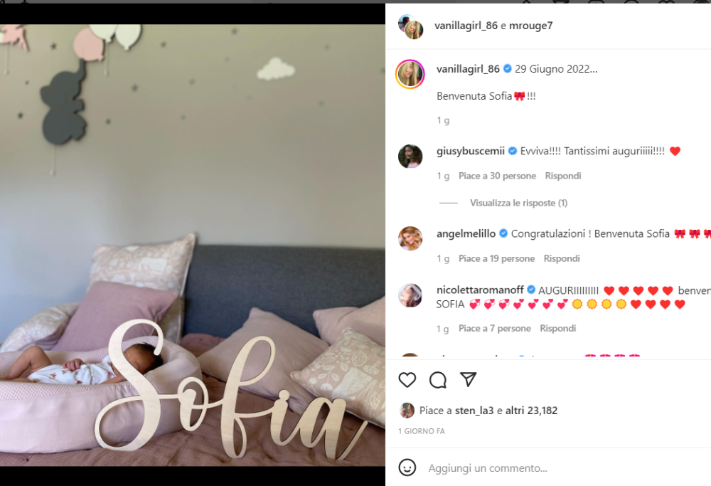 Cristina Chiabotto annuncia la nascita di Sofia 