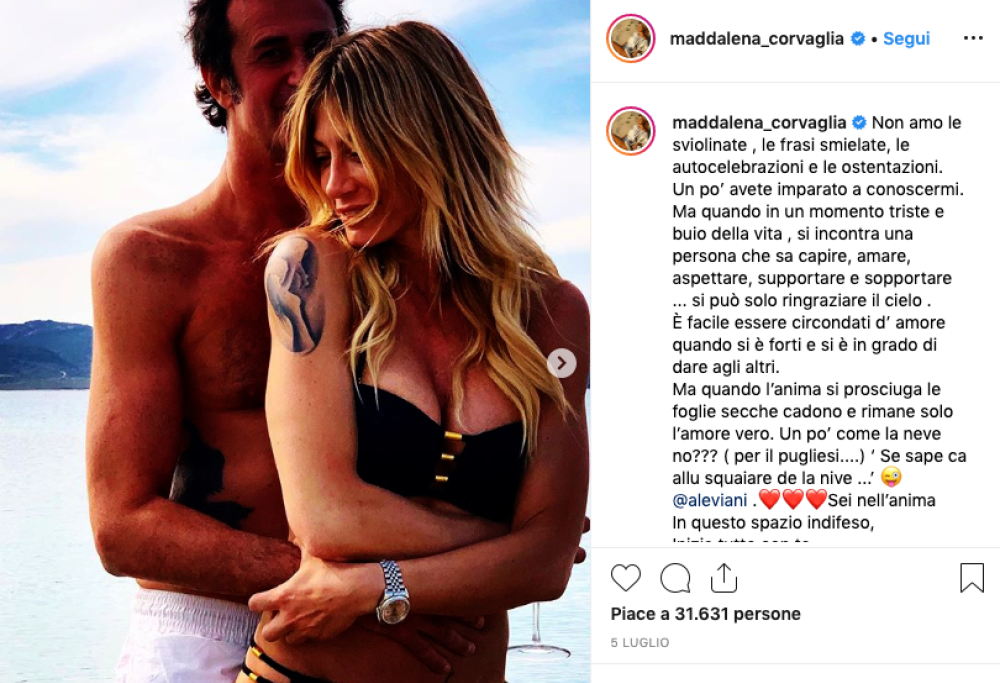 Maddalena Corvaglia è innamorata: la dedica sui social emoziona tutti