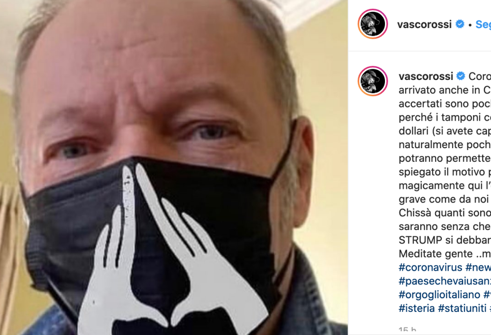 Vasco Rossi commenta il Coronavirus: "In California pochi casi perché il tampone costa 3200 dollari"