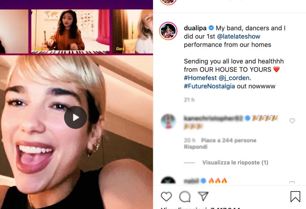 L'incredibile performance di Dua Lipa con la sua Don't Start Now... dalla sua camera
