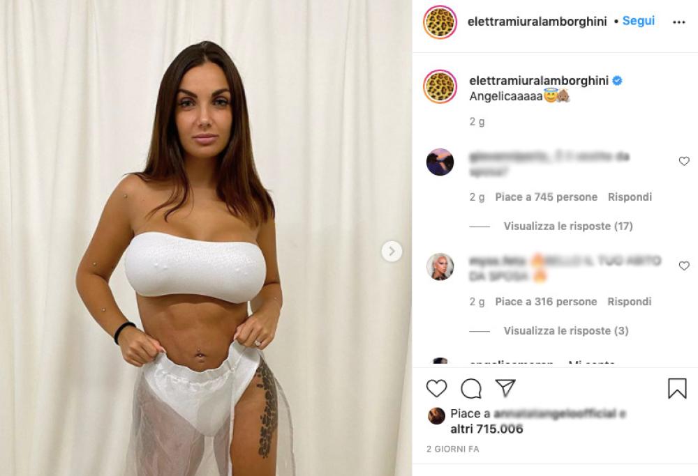 Elettra Lamborghini in intimo con il velo: "Ma vi pare che vado all’altare con il c*** di fuori?"