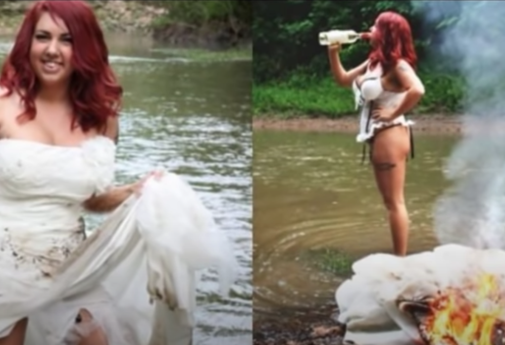 Questa donna ha organizzato un set fotografico per bruciare l’abito da sposa dopo il divorzio