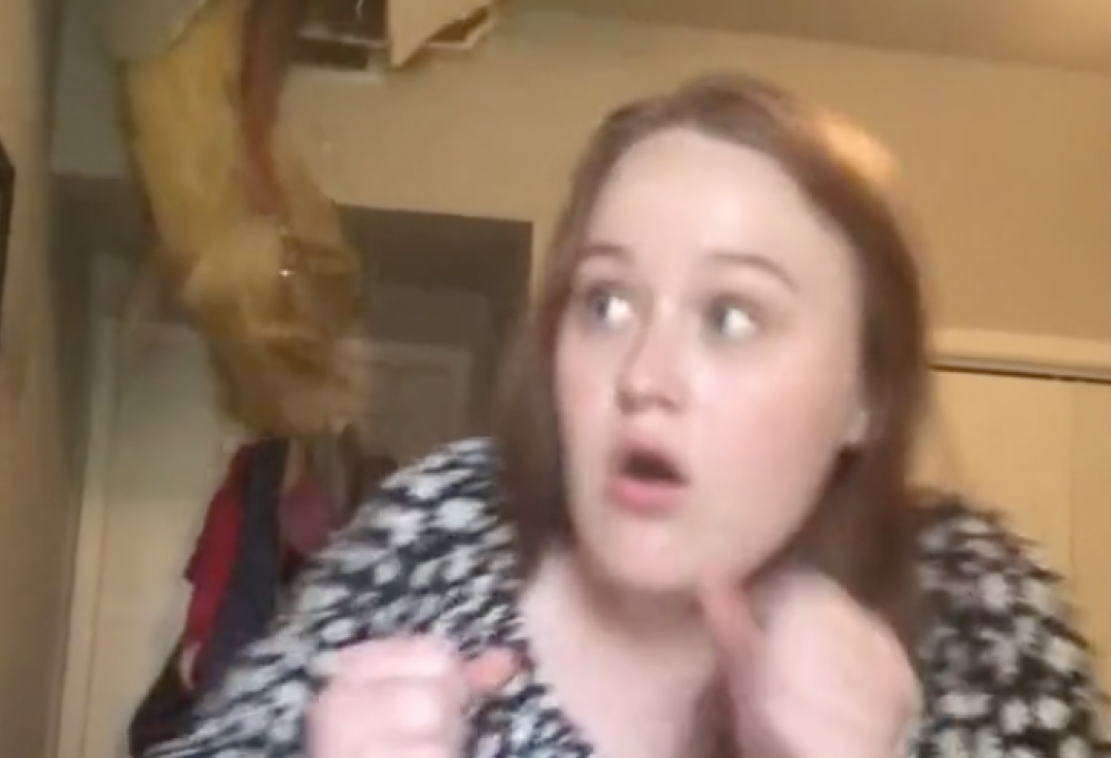 Mentre canta su TikTok, la madre cade giù dal soffitto: il video esilarante