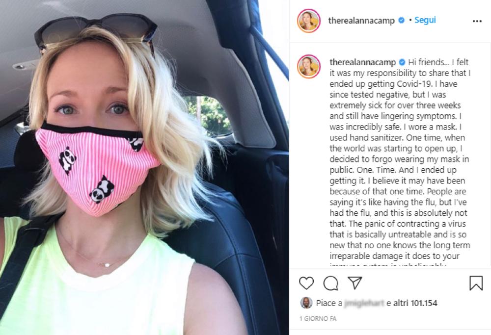 L'attrice Anna Camp rivela: "Ho avuto il coronavirus e sono stata malissimo"