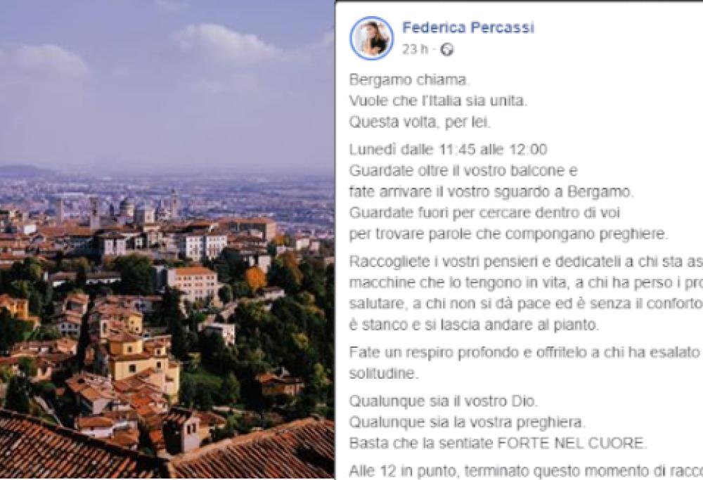 Coronavirus, appello social: "Lunedì guardate oltre il vostro balcone e fate arrivare il vostro sguardo a Bergamo"