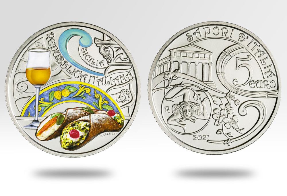 Cannolo e passito sulle monete da 5 euro della nuova collezione numismatica 2021