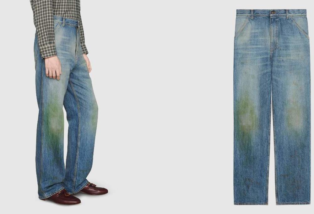 Questi jeans di Gucci con finte macchie d'erba costano 650 euro