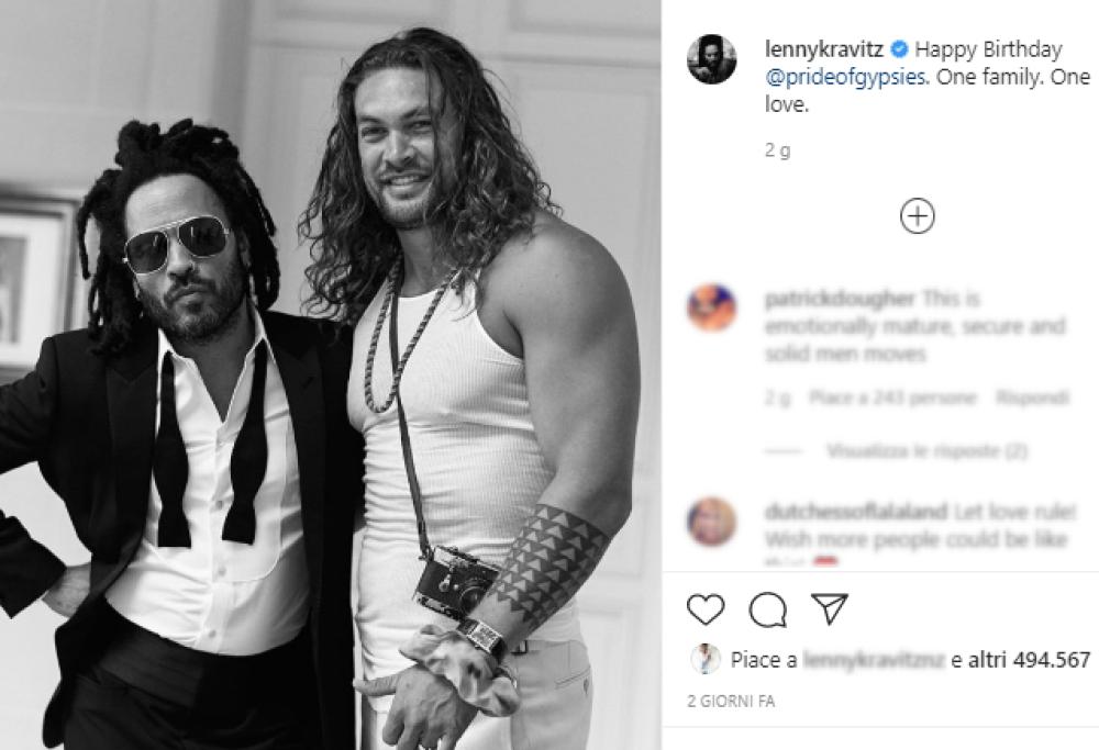 Lenny Kravitz posta uno scatto con Jason Momoa: ex e marito di Lisa Bonet insieme