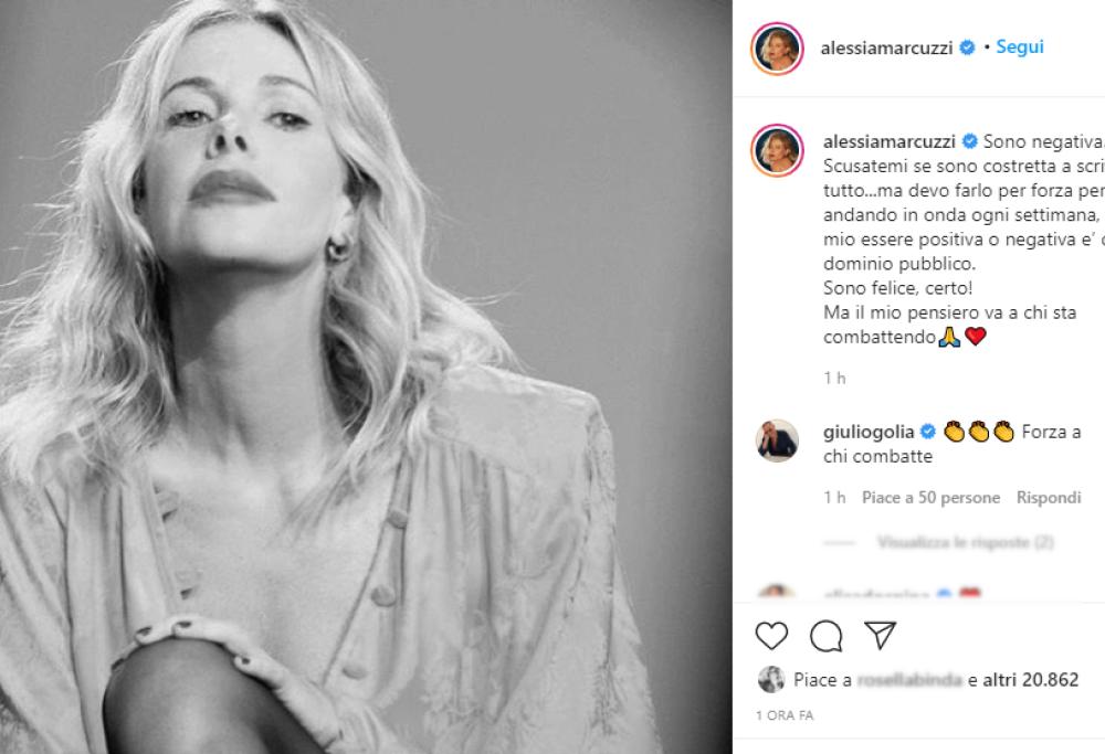 Alessia Marcuzzi è negativa al tampone: "Il mio pensiero va a chi sta combattendo"