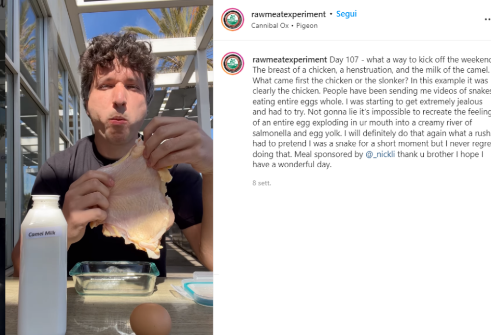 Influencer sta mangiando solo carne cruda da 166 giorni