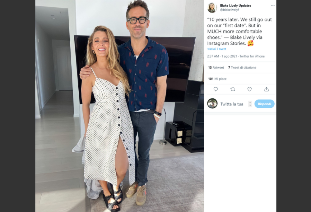 Blake Lively e Ryan Reynolds 10 anni dopo come al primo appuntamento