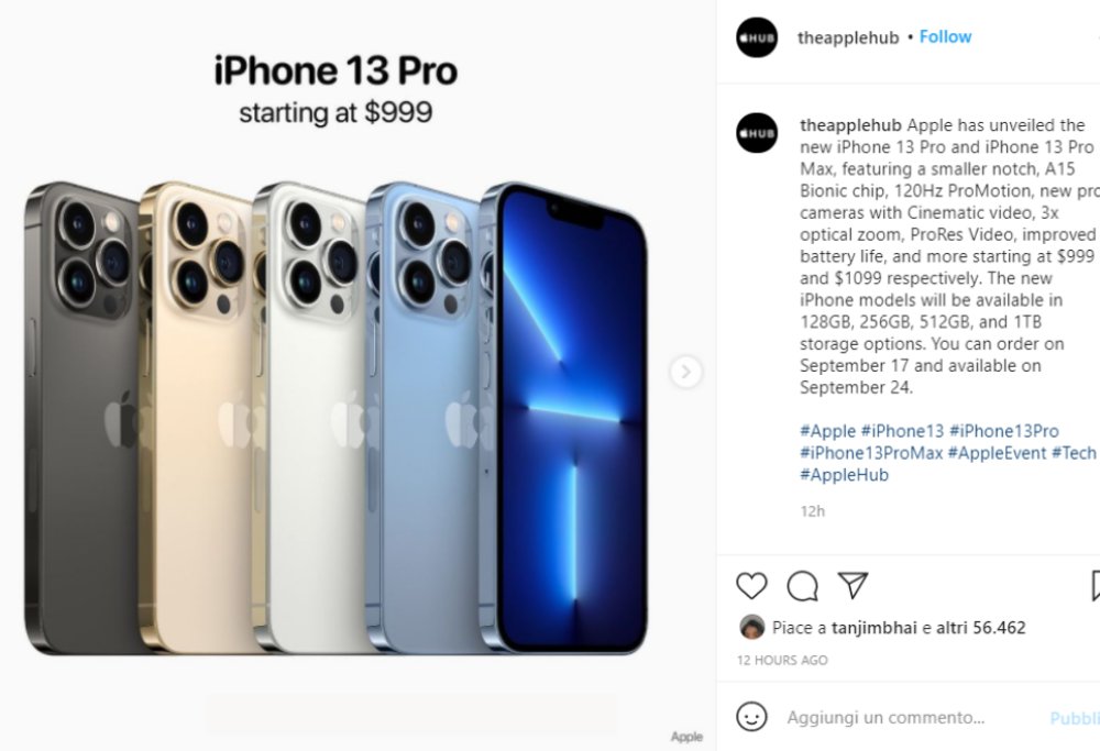 Presentato l’iPhone 13 pro: ecco quando sarà disponibile in Italia 