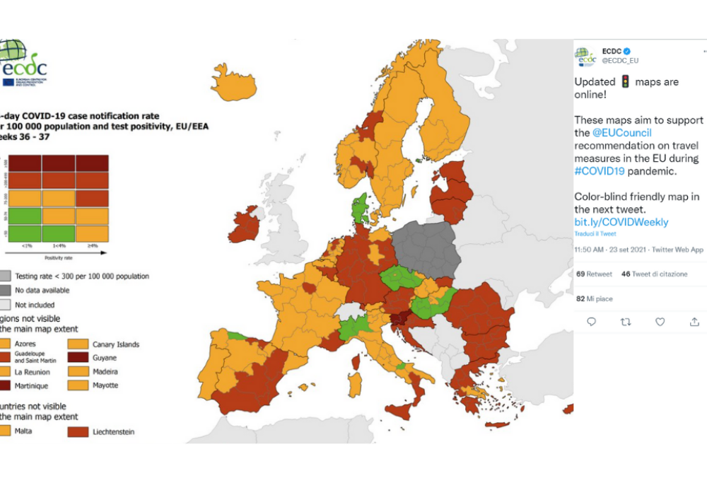 Sicilia, Calabria e Basilicata in rosso secondo la mappa Ue del rischio Covid