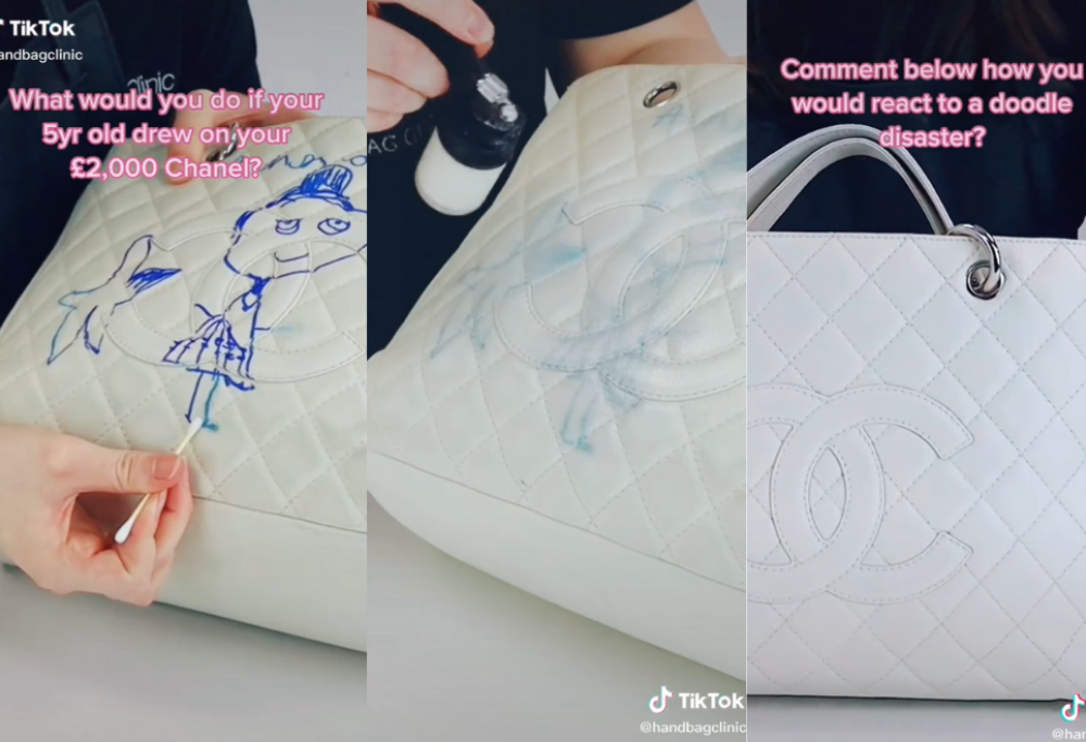 Bimba disegna con un pennarello sulla borsa Chanel da 2300 euro della mamma