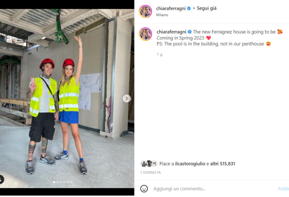 Chiara Ferragni e Fedez cambiano casa e visitano il cantiere