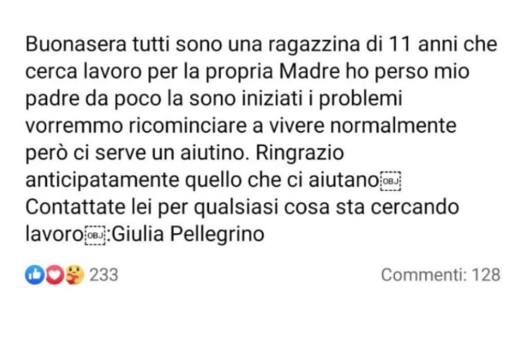 L’appello di una bimba per la mamma disoccupata diventa virale