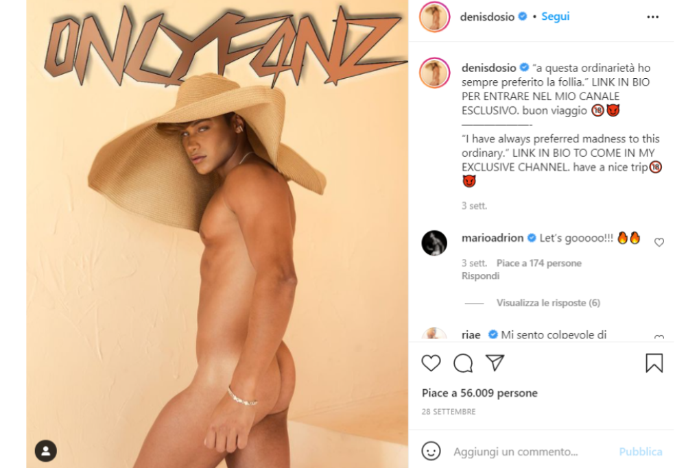 Denis Doso apre un profilo su OnlyFans e guadagna 15mila$ in 24 ore
