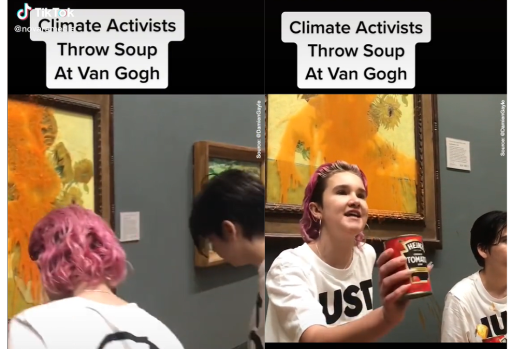 I Girasoli di Van Gogh imbrattati con la salsa di pomodoro dalle ecologiste