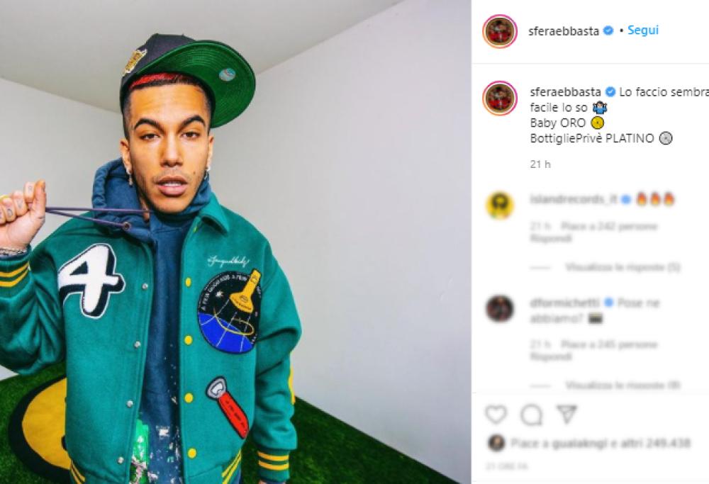 Sfera Ebbasta  ottiene il disco di platino e oro con "Bottiglie Privè" e "Baby"