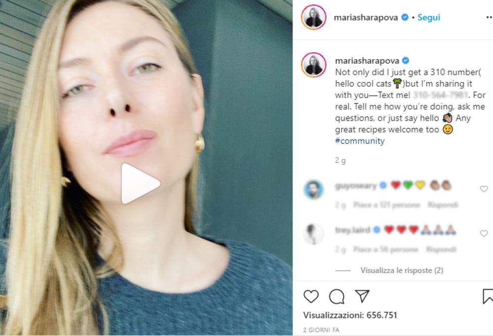 Maria Sharapova posta il suo numero di telefono su Instagram: "Fatemi domande"