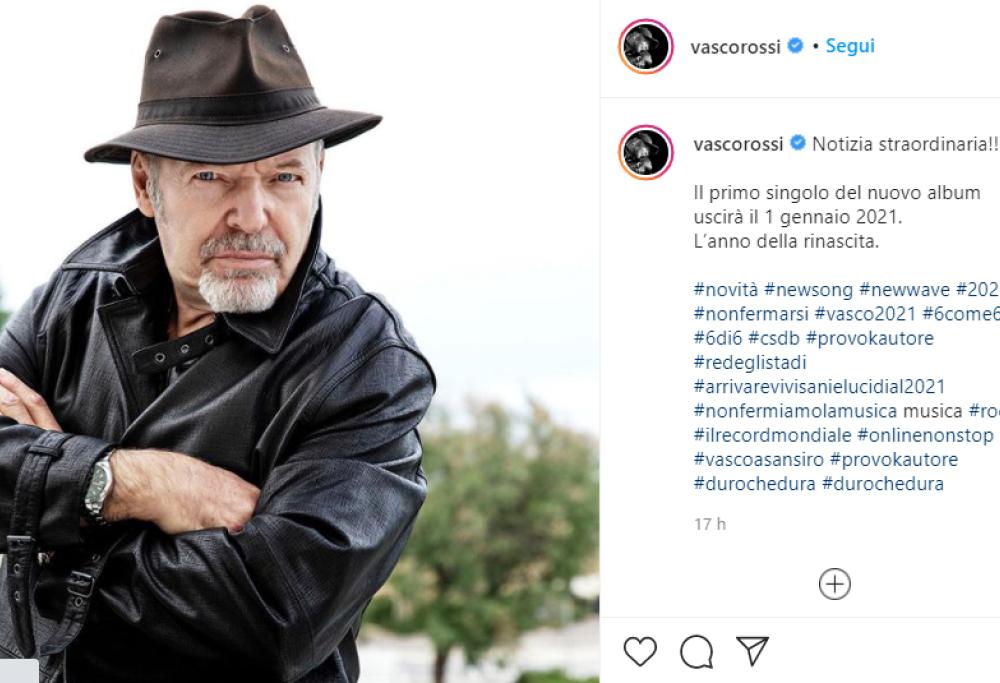 Vasco Rossi annuncia la data di uscita del suo nuovo singolo