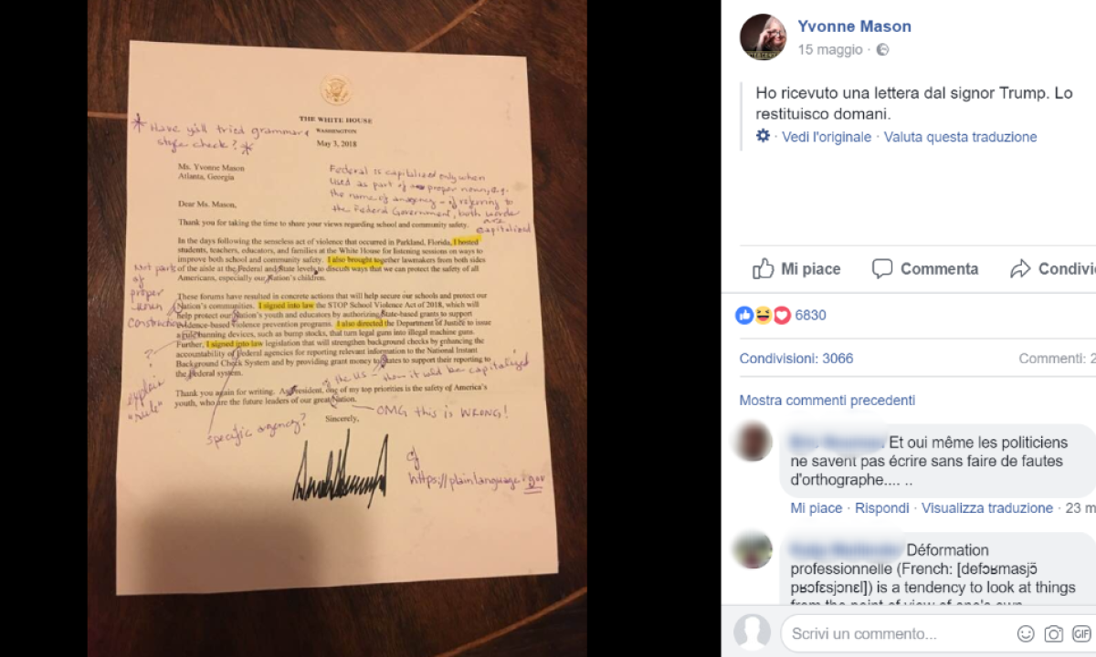 Professoressa riceve lettera da Trump piena di errori: la ...
