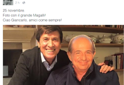 Gianni Morandi, selfie con Magalli ma è solo un cartonato
