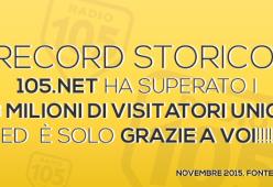 Record storico: 105.net ha superato 3 milioni di visitatori unici ed  è solo grazie a voi!