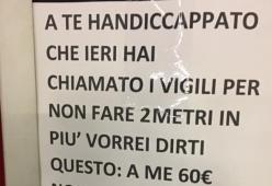 Insulta disabile con tanto di cartello: “Sono contento ti sia capitata questa disgrazia”