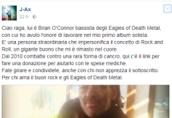 Il post di supporto di J-Ax per il bassista degli Eagles of Death Metal, malato di cancro