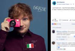 Ed Sheeran ringrazia i fan italiani per il successo di "Divide"